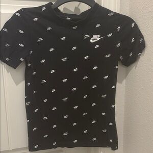 Nike Kids Black Tee with White Logo Pattern